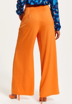 Women's Trousers High Waist Orange Wide Leg with Front Buttons and Pockets, Zip-Side Fastening, Liquorish