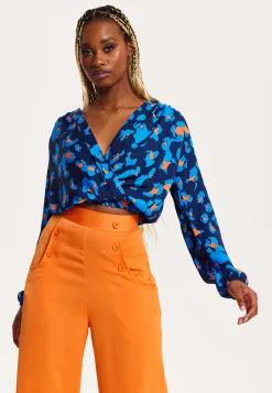 Women's Trousers High Waist Orange Wide Leg with Front Buttons and Pockets, Zip-Side Fastening, Liquorish