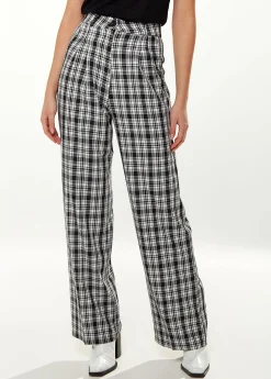 Women's Trousers in Black & White Check with High Waist and Side Pockets - Liquorish