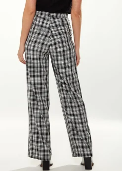 Women's Trousers in Black & White Check with High Waist and Side Pockets - Liquorish