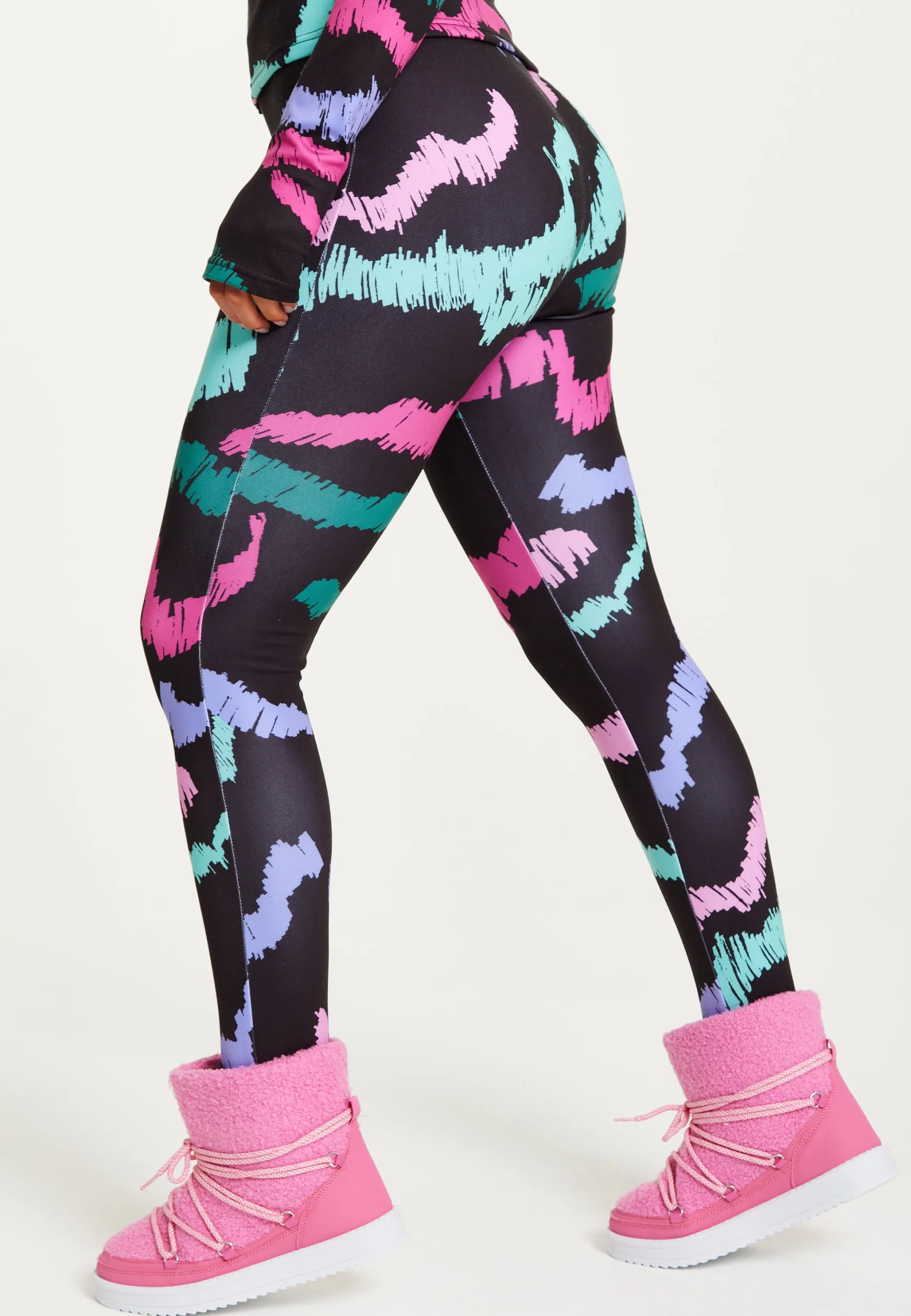 Women's Trousers in Black Abstract Print with Fleece Lining and Adjustable Stirrup Hem by Liquorish