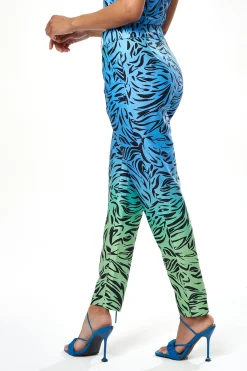 Women's Trousers in Blue and Green Ombre Zebra Print with Flare Leg - Tailored Fit by Liquorish