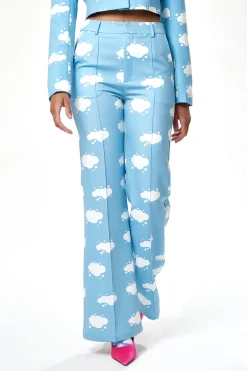 Women's Trousers in Blue with Flare Leg and All-Over Print - Tailored Fit by Liquorish