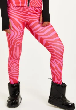 Women's Trousers in Pink Zebra Print with Fleece Lining and Adjustable Stirrup Hem - Liquorish