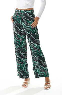 Women's Trousers with Abstract Print in Black, High Rise Wide Leg Style, Front Pockets, Liquorish