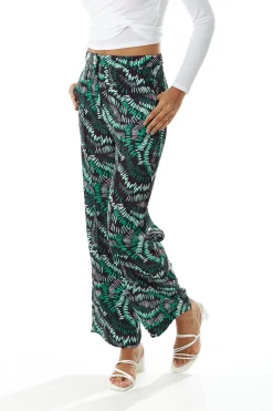 Women's Trousers with Abstract Print in Black, High Rise Wide Leg Style, Front Pockets, Liquorish