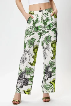 Women's Trousers with High Rise Fit, Bird and Floral Print, Part of Co-ord Set, 100% Polyester - Liquorish