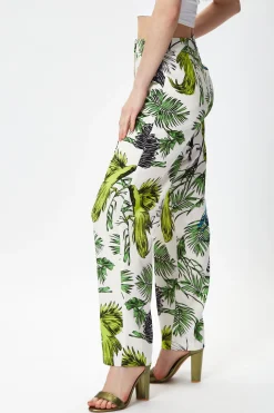Women's Trousers with High Rise Fit, Bird and Floral Print, Part of Co-ord Set, 100% Polyester - Liquorish