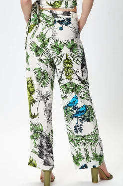 Women's Trousers with High Rise Fit, Bird and Floral Print, Part of Co-ord Set, 100% Polyester - Liquorish
