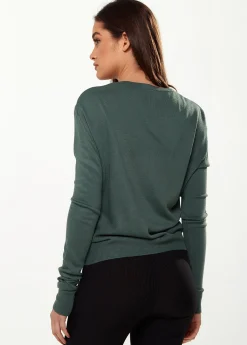Women’s V-Neck Top with Ruching Detail in Green - Long Sleeves, Chic Design, Adjustable Fit, Versatile Style
