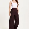 Women’s Wine Printed High Waist Wide Leg Trousers with Front Buttons and Pockets, Fits Small to Size – Liquorish