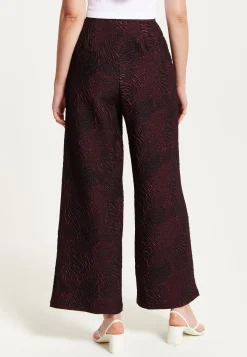 Women’s Wine Printed High Waist Wide Leg Trousers with Front Buttons and Pockets, Fits Small to Size – Liquorish