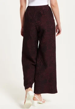 Women’s Wine Printed High Waist Wide Leg Trousers with Front Buttons and Pockets, Fits Small to Size – Liquorish